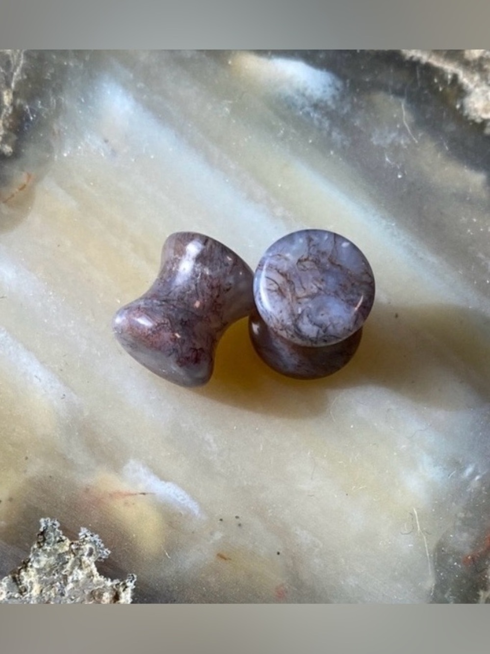 Genuine Chalcedony Gemstone Handcrafted Ear Plugs, 2 gauge (Pair)